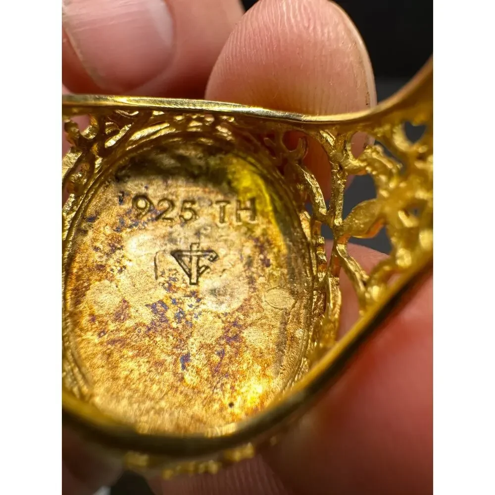 Vtg Sterling Silver 925 Gold Tone Dome Statement Ring Filigree Cutout Sz 9